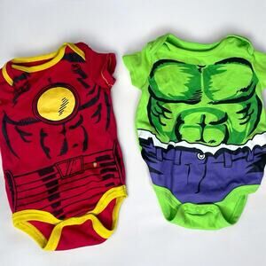 Lot Of 2 Marvel Baby Boy Bodysuits Hulk & Iron Man 3-6M Superhero Costume Romper